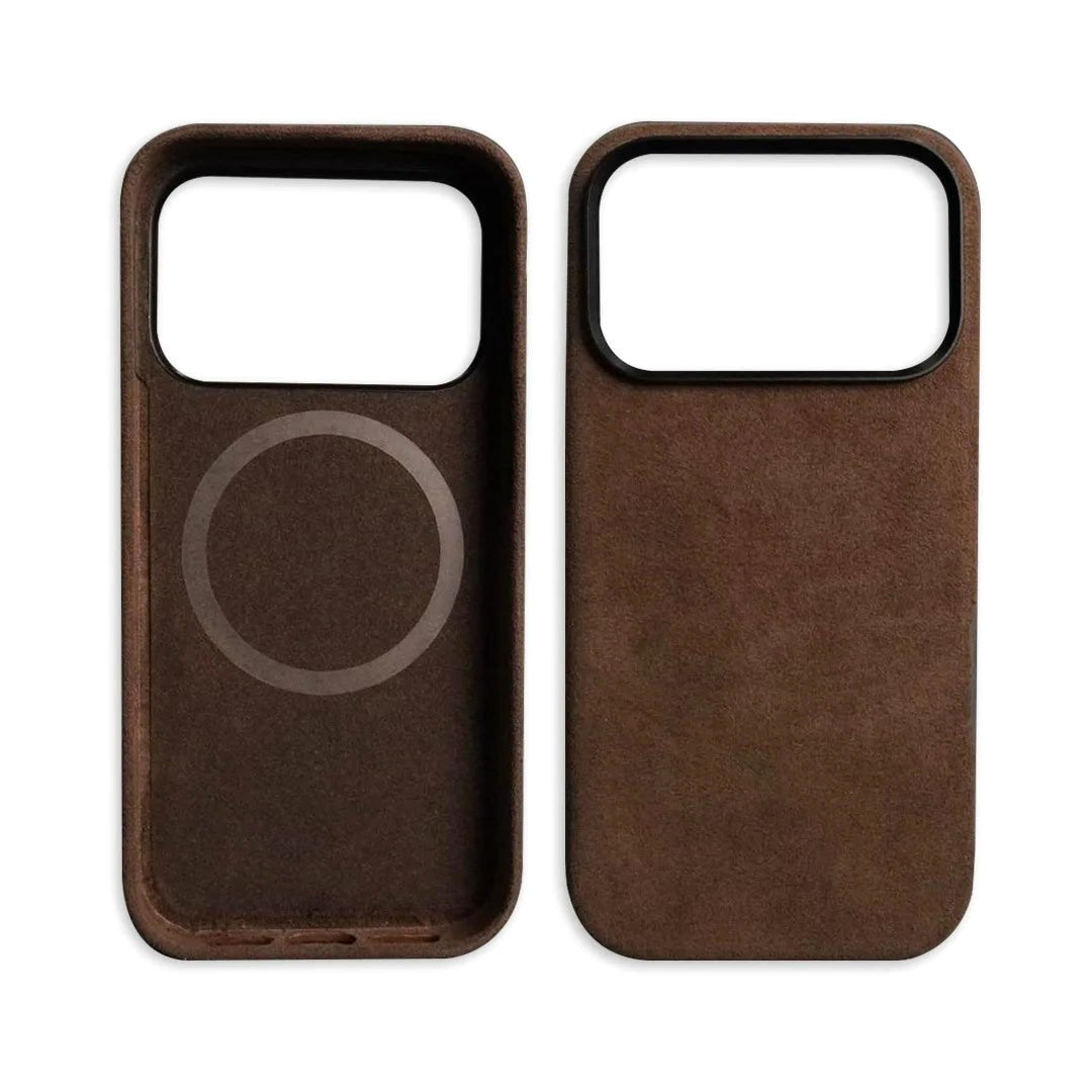 ALCANTARA ELEGANCE PREMIUM IPHONE CASE LUXURIOUS TEXTURE iphone 17 pro max brown case exterior interior magsafe