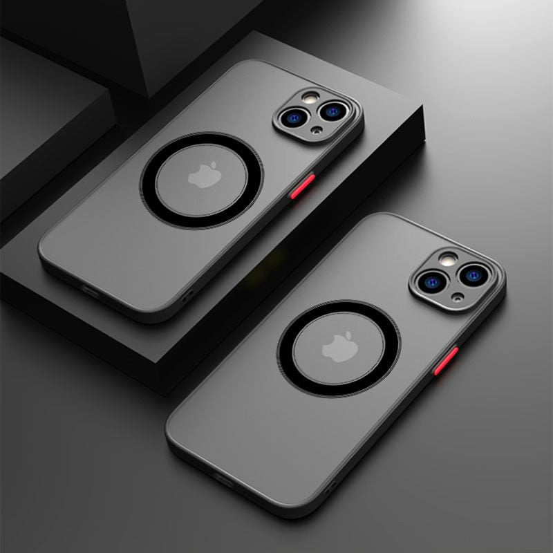 Aurora Shield Shockproof Matte iPhone Case MagSafe Compatibility iPhone 16 Pro Max black two cases angled view