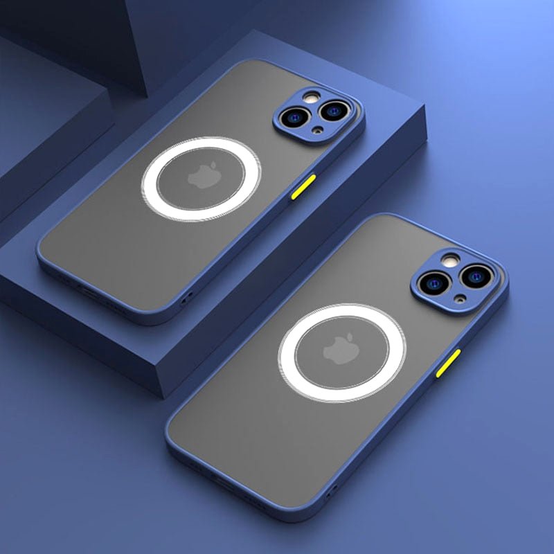 Aurora Shield Shockproof Matte iPhone Case MagSafe Compatibility iPhone 16 Pro Max blue two cases angled view