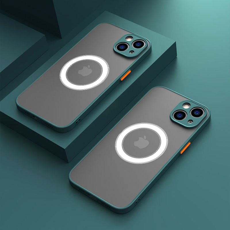 Aurora Shield Shockproof Matte iPhone Case MagSafe Compatibility iPhone 16 Pro Max dark green two cases angled view