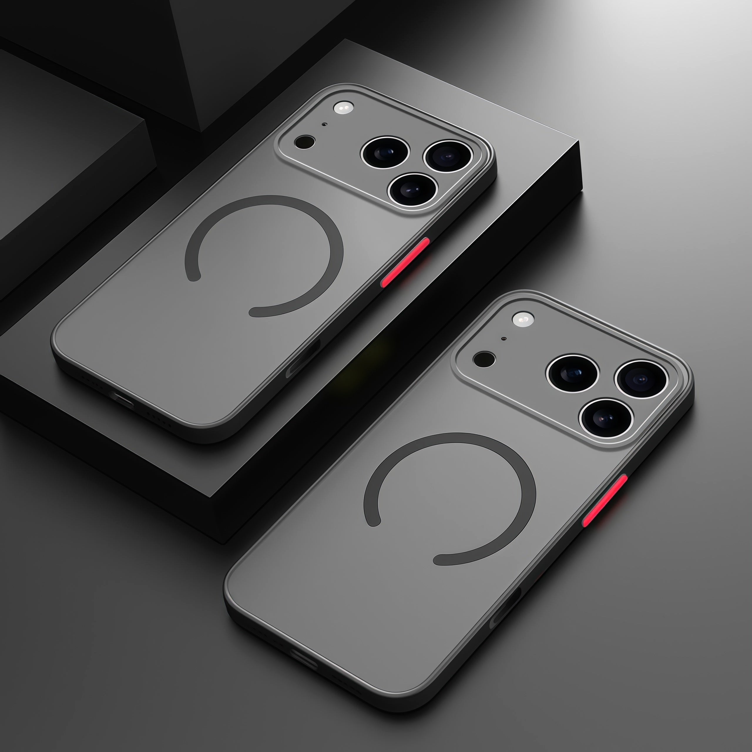 Aurora Shield Shockproof Matte iPhone Case MagSafe Compatibility iPhone 17 Pro Max black two cases angled view