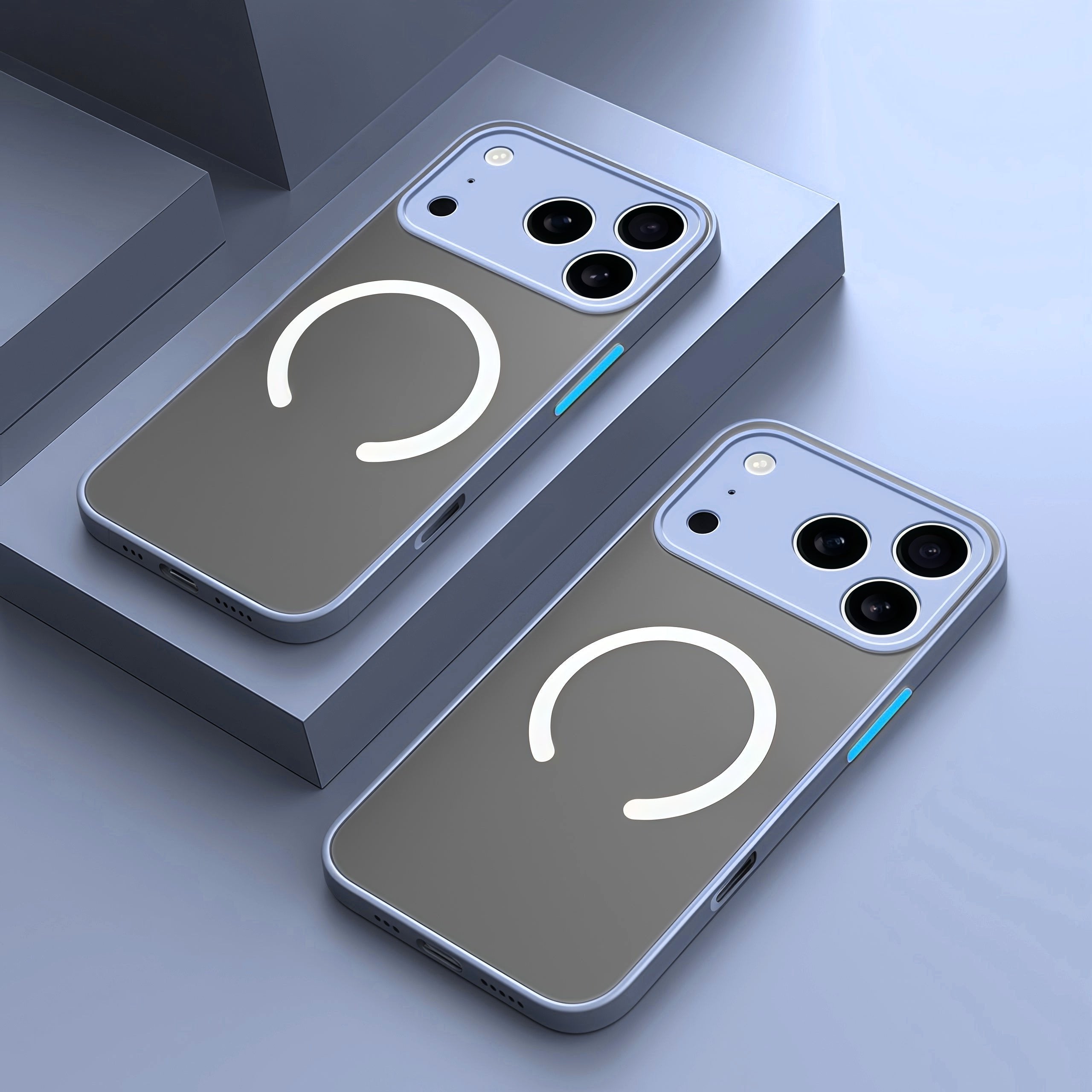 Aurora Shield Shockproof Matte iPhone Case MagSafe Compatibility two gray cases magsafe ring blue buttons