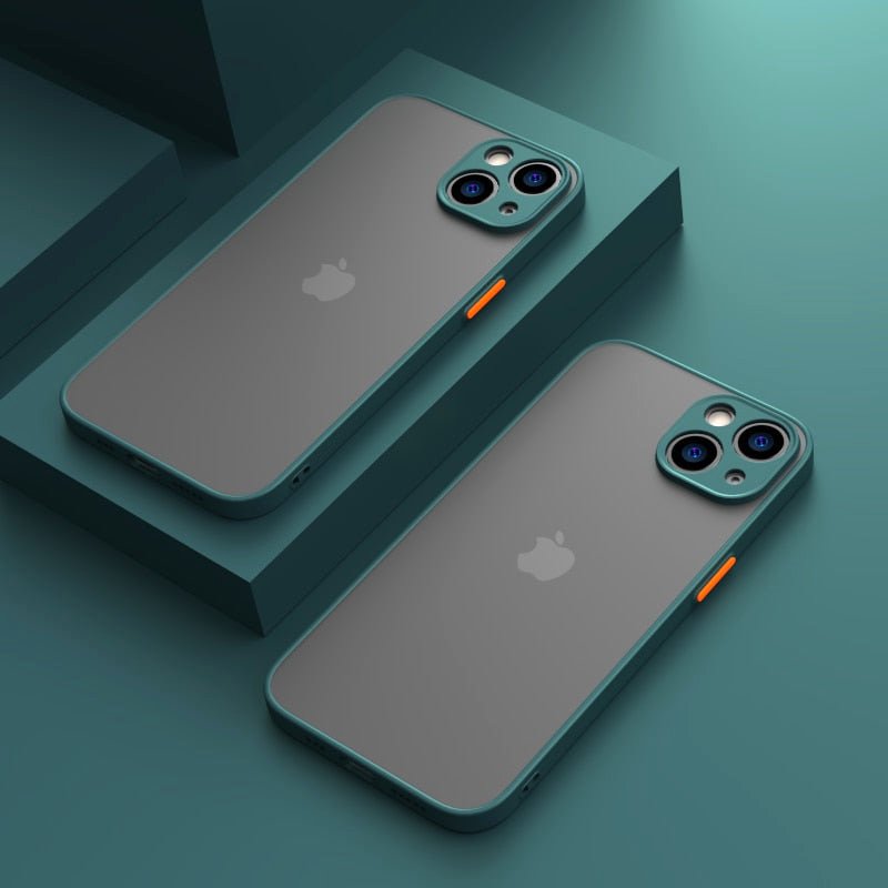 Elysian Shield Shockproof Matte iPhone Case Sleek Finish dark green iPhone 15 Pro Max cases orange buttons