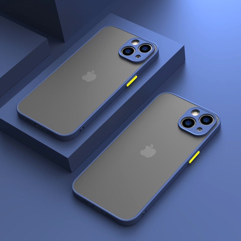 Elysian Shield Shockproof Matte iPhone Case Sleek Finish two blue cases iphone 14 pro max blue background