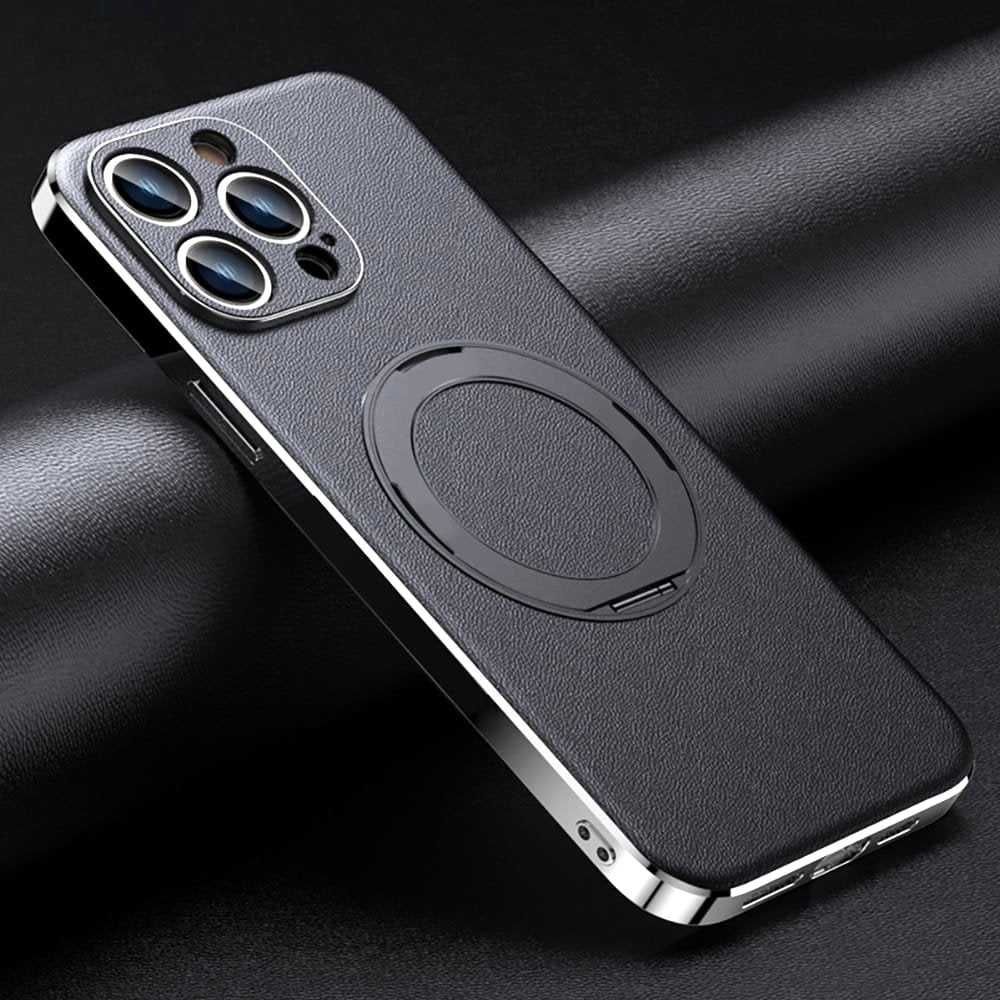 Luxe Aura MagSafe Leather iPhone Case Vacuum Plated Sides black magsafe ring silver sides