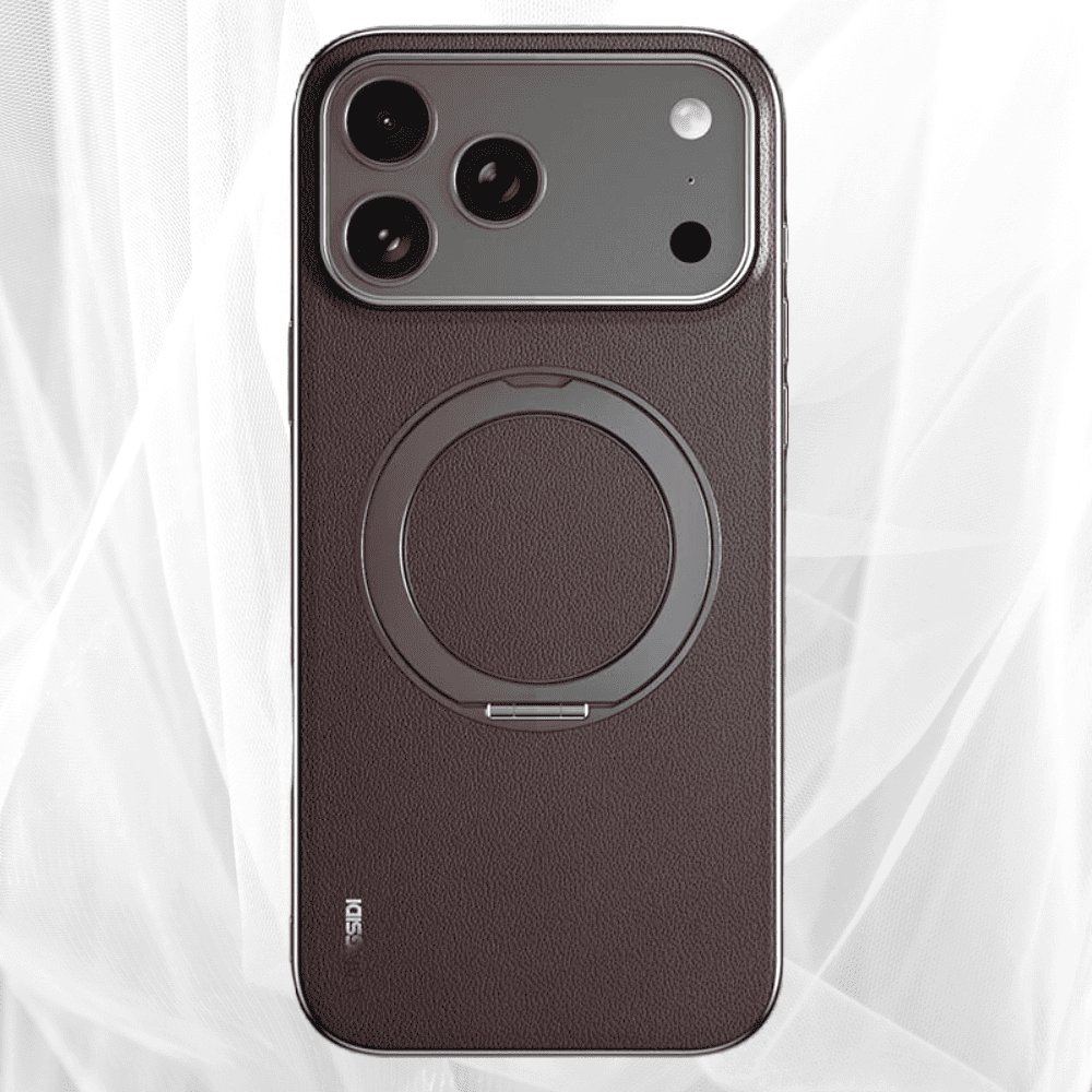 Luxe Aura Magsafe Leather Iphone Case Vacuum Plated Sides brown leather dark sides magsafe ring back view