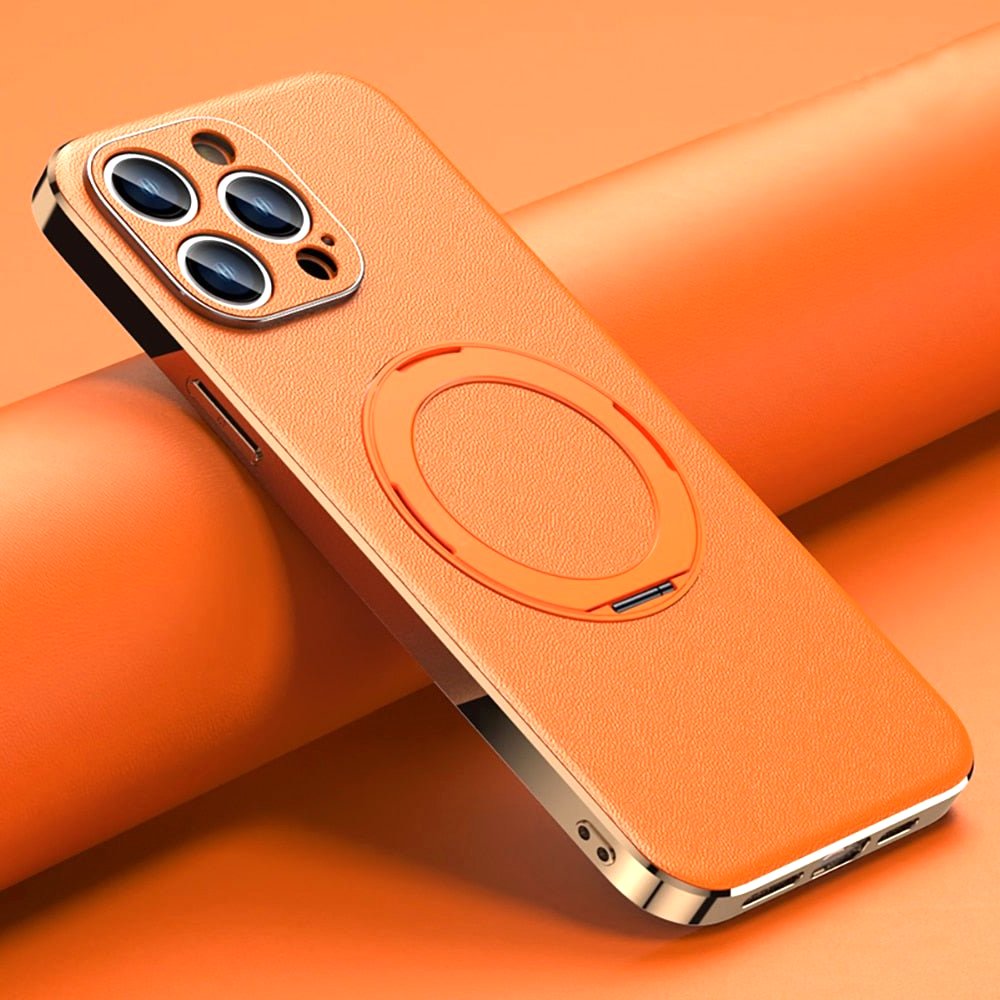 Luxe Aura MagSafe Leather iPhone Case Vacuum Plated Sides orange magsafe ring gold sides