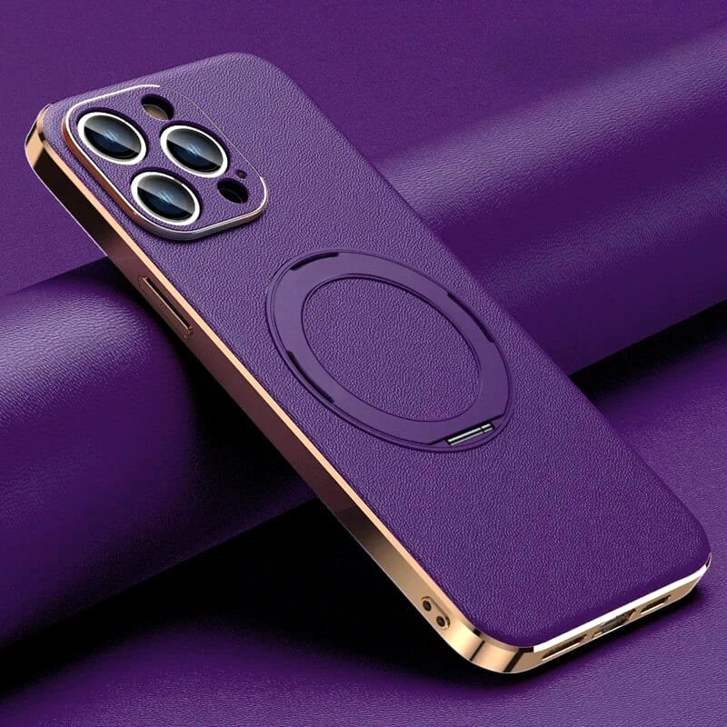 Luxe Aura Magsafe Leather Iphone Case Vacuum Plated Sides purple leather case gold sides magsafe kickstand