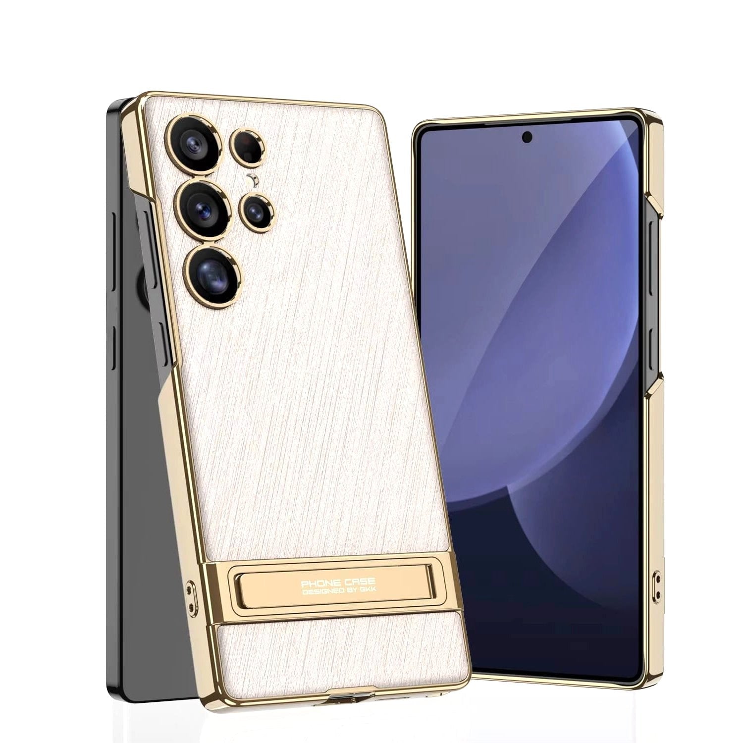 Luxe Shield Slim Hard Samsung Case Kickstand brushed pink gold trim kickstand deployed