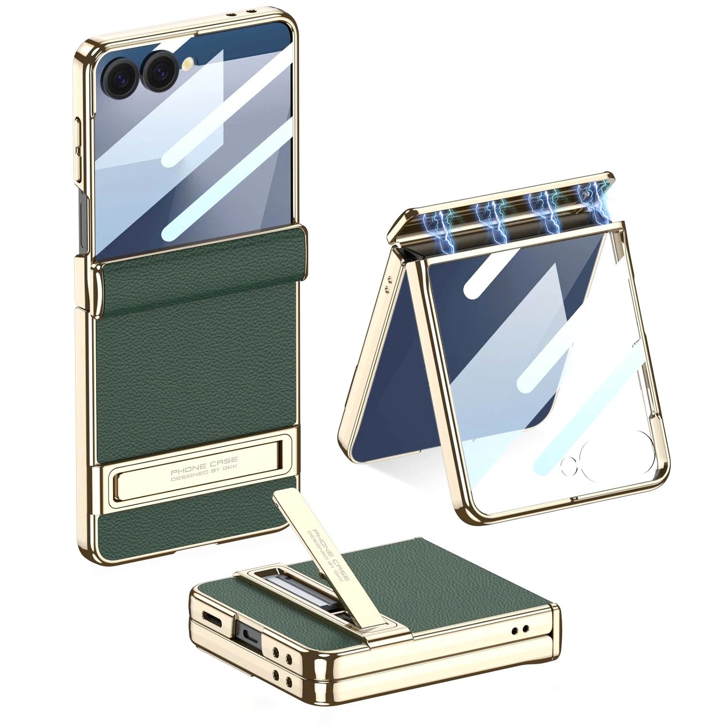 Luxe Shield Slim Hard Samsung Case Kickstand galaxy z flip 7 green gold frame kickstand multiple views