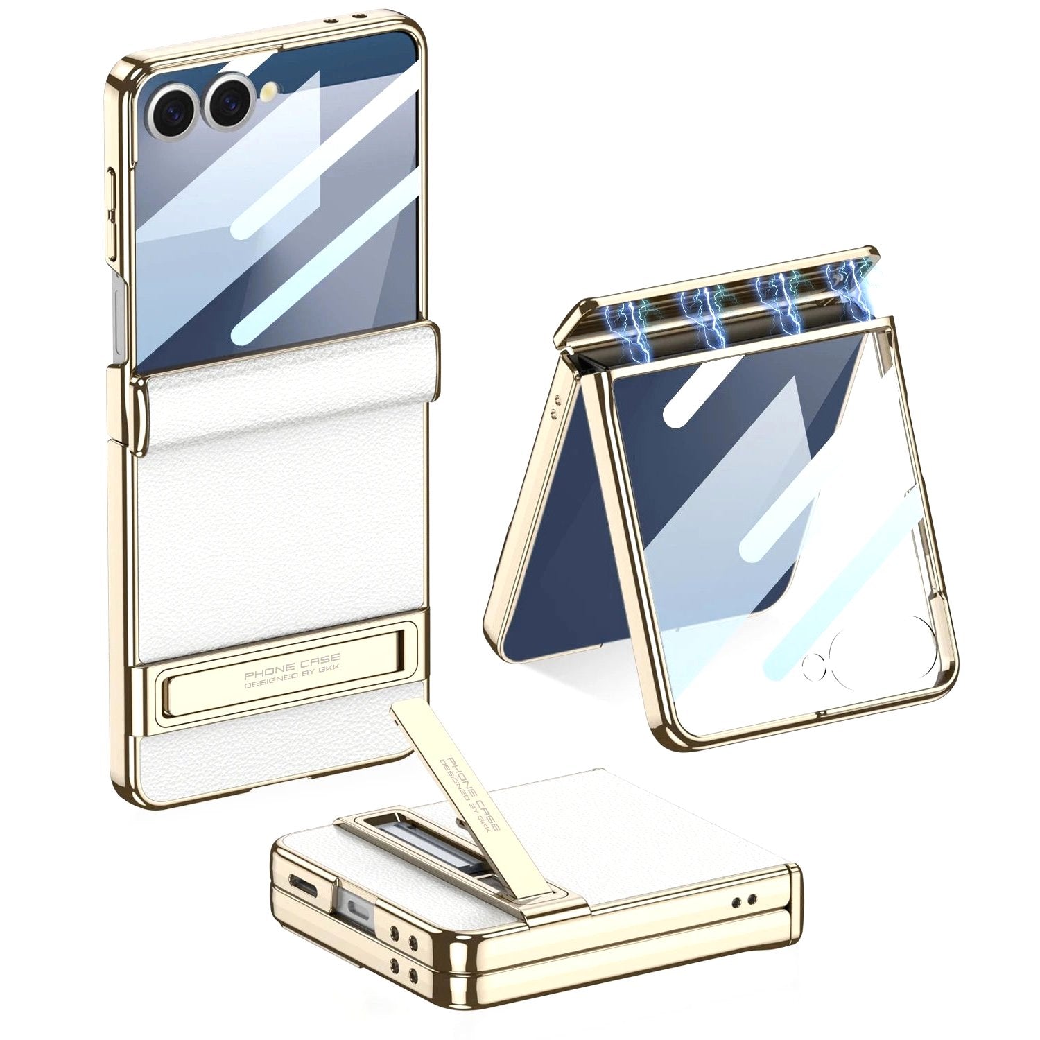 Luxe Shield Slim Hard Samsung Case Kickstand galaxy z flip 7 white gold frame kickstand multiple views