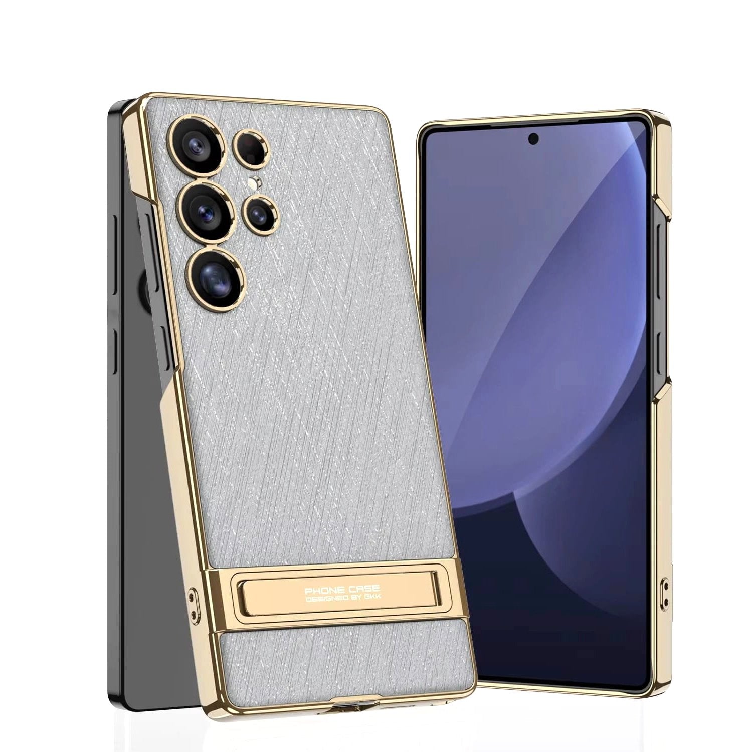 Luxe Shield Slim Hard Samsung Case Kickstand gray brushed case gold trim kickstand