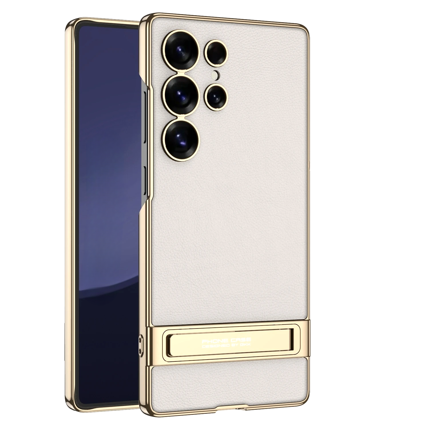 Luxe Shield Slim Hard Samsung Case Kickstand gray textured case gold trim kickstand