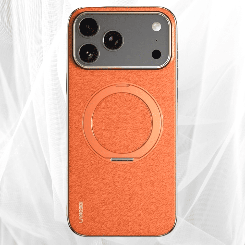 Luxe Aura MagSafe Leather iPhone Case Vacuum Plated Sides orange case magsafe ring camera cutout