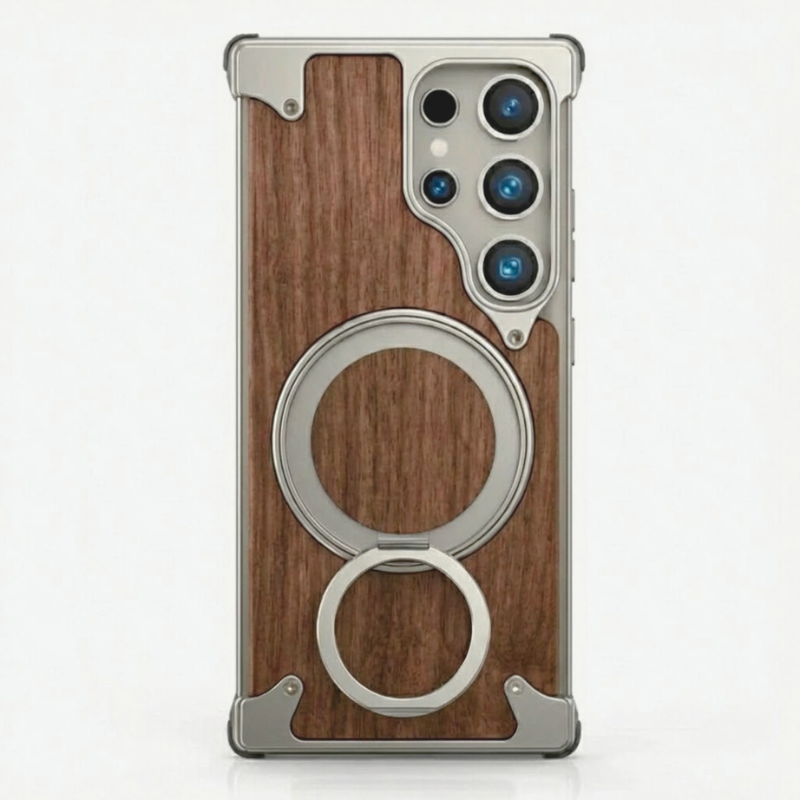 Wooden MagSafe Ringstand Case for Galaxy S25 Ultra on a white background