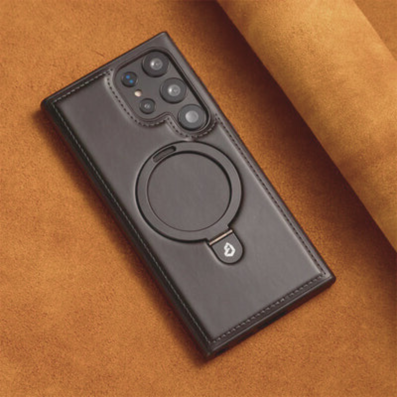 Leather MagSafe Ring Stand Case for S25 Ultra