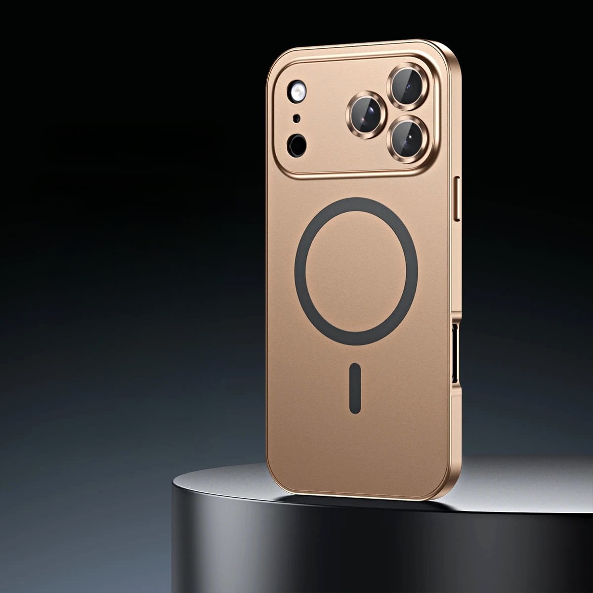 Aluminum Luxe Premium Iphone Case Snap Lock Feature desert magsafe iphone 17 pro max upright back view