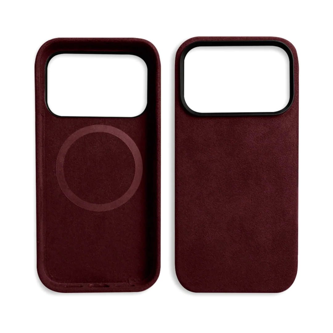 Alcantara Elegance Premium iPhone Case red front back halves magsafe ring inside