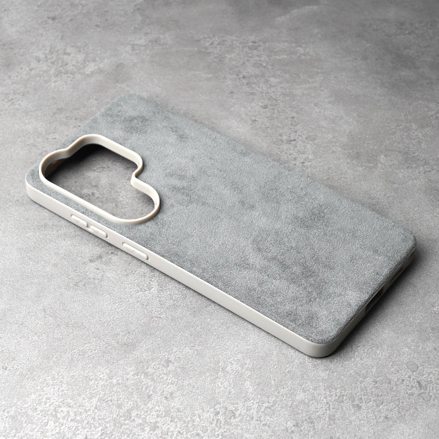 Alcantara Luxe Premium Samsung Galaxy Case Textured Finish light gray case back side buttons