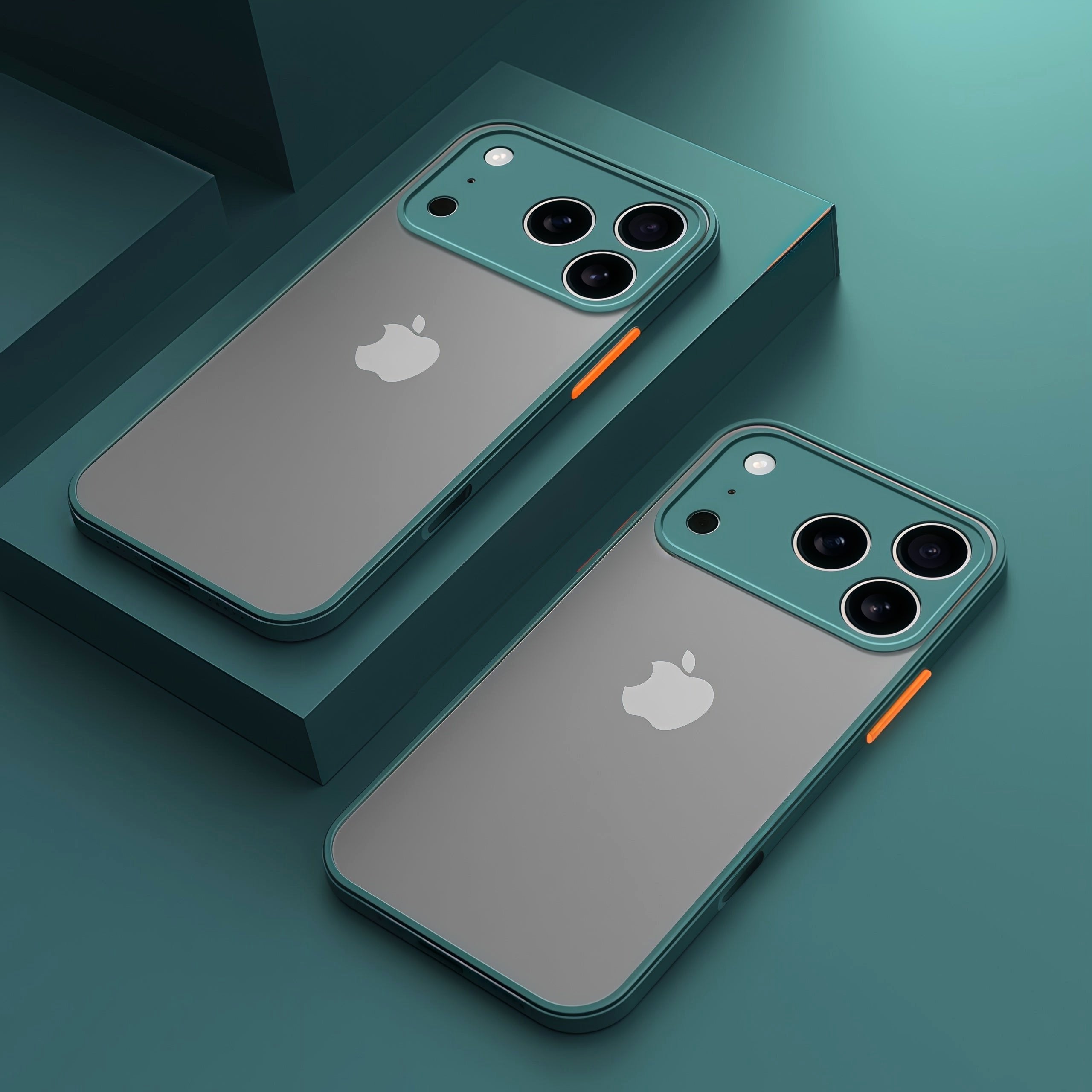 Elysian Shield Shockproof Matte iPhone Case Sleek Finish two dark green cases translucent gray back orange buttons dark green blocks
