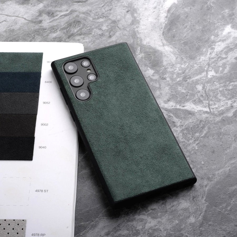 Alcantara Luxe Samsung Galaxy Case Textured Finish green case back view