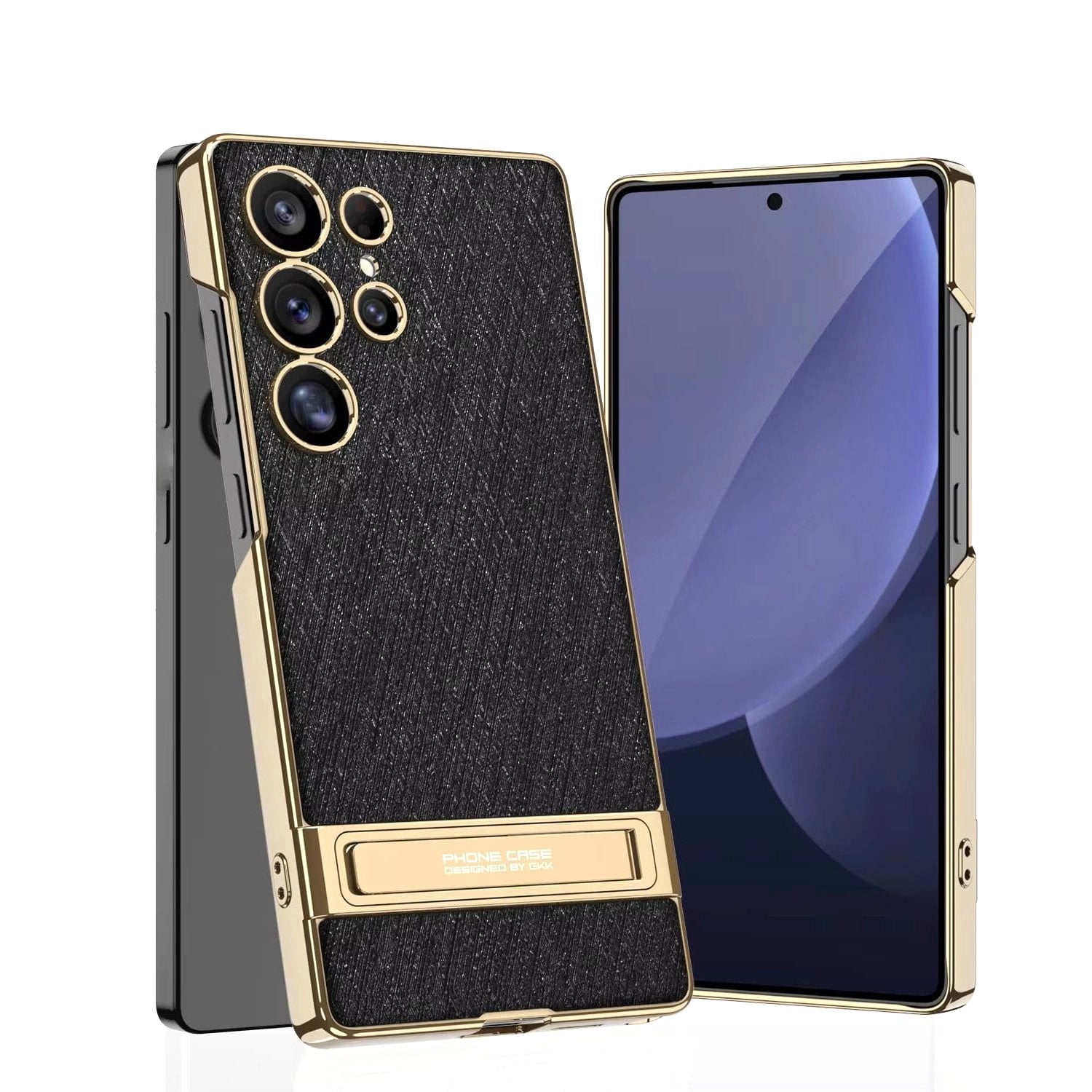 Luxe Shield Slim Hard Samsung Case Kickstand black brushed case gold trim kickstand display