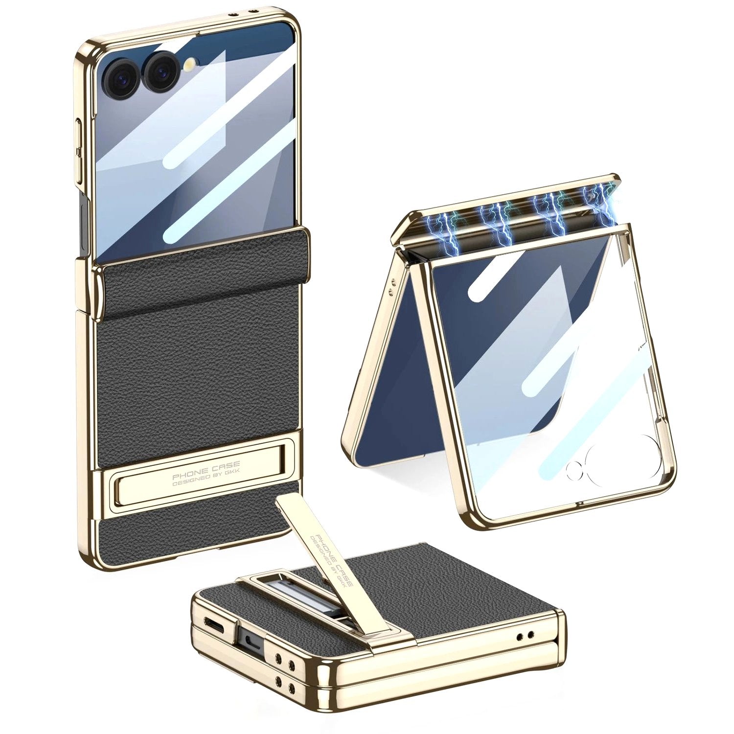 Luxe Shield Slim Hard Samsung Case Kickstand galaxy z flip 7 black gold frame kickstand multiple views